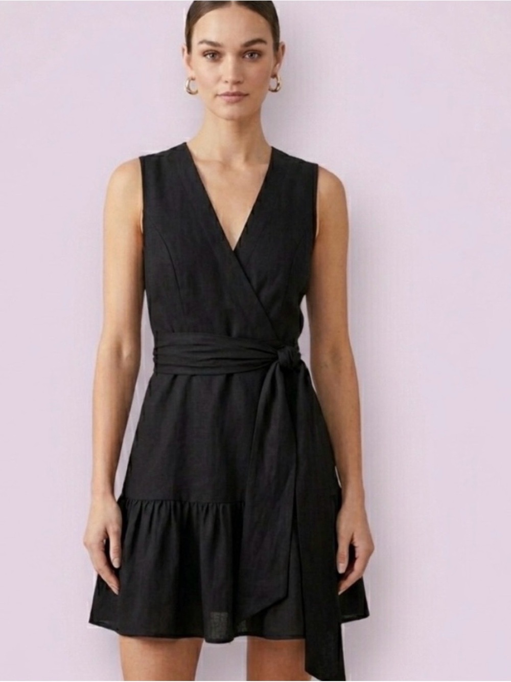 Christian Lacroix Black
Sleeveless Linen Blend Wrap Mini Dress